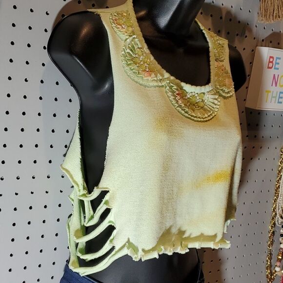 Glammed Up Grunge Trashed, Ripped Mint Green Embellished Knit Blouse, Top, Sz M? - Picture 3 of 5